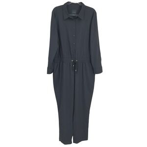 Alex Marie Dark Navy Button-Front Long-Sleeve Jumpsuit